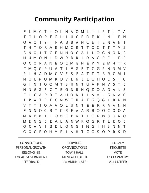 Community Participation Word Search Puzzle