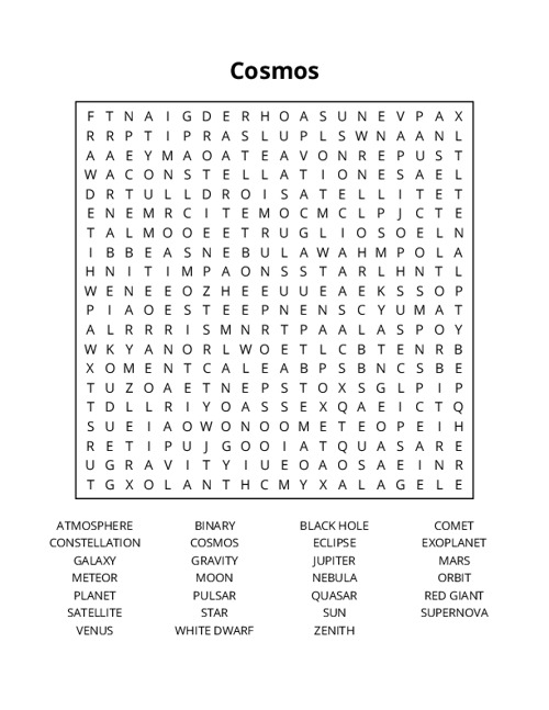 Cosmos Word Search Puzzle