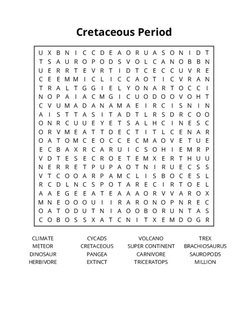 Cretaceous Period Word Search Puzzle