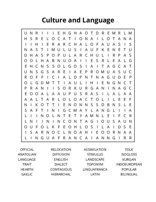 Culture and Language Word Search Puzzle