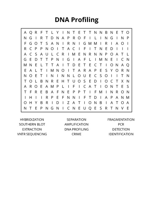DNA Profiling Word Search Puzzle