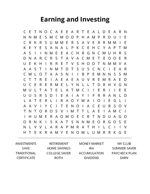 Earning and Investing Word Search Puzzle