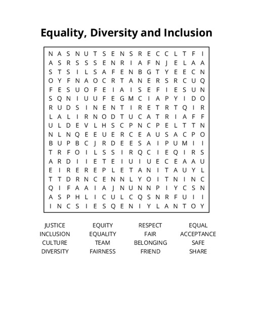 Equality, Diversity and Inclusion Word Search Puzzle