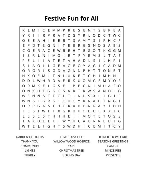 Festive Fun for All Word Search Puzzle