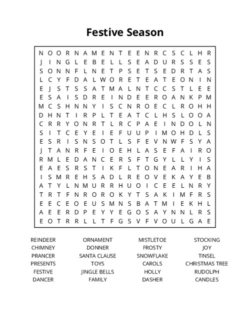 Festive Season Word Search Puzzle