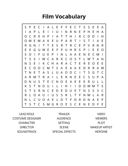 Film Vocabulary Word Search Puzzle