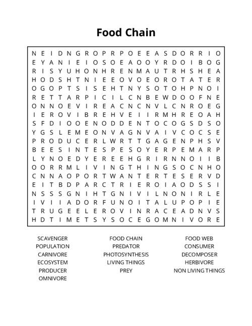 Food Chain Word Search Puzzle