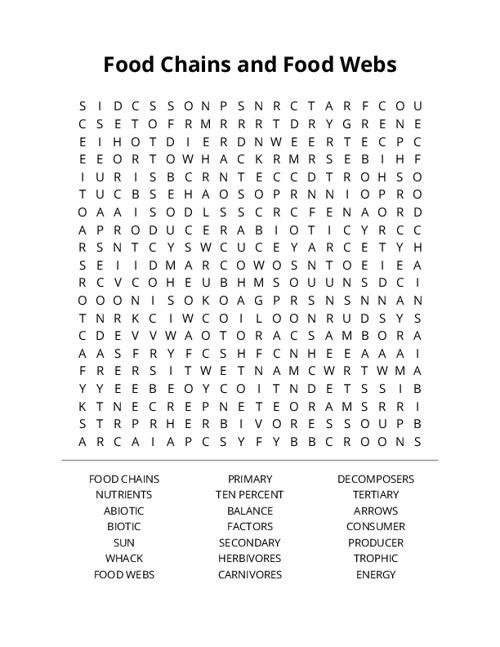 Food Chains and Food Webs Word Search Puzzle