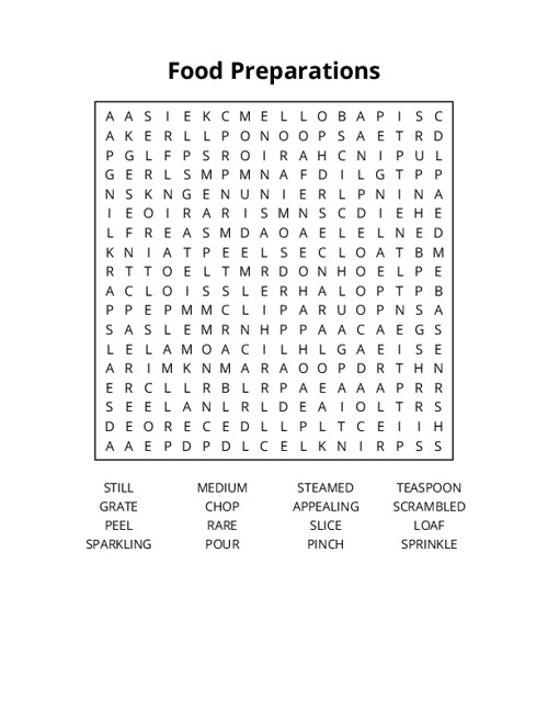 Food Preparations Word Search Puzzle