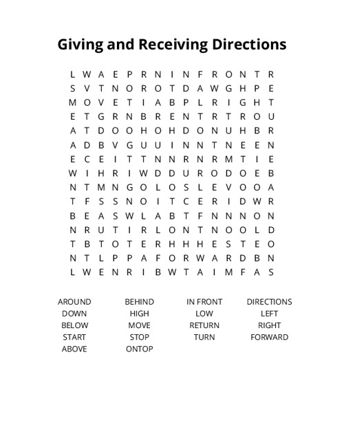 Giving and Receiving Directions Crossword Puzzle