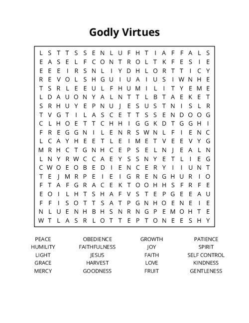 Godly Virtues Word Search Puzzle