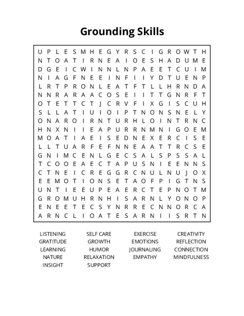 Grounding Skills Word Search Puzzle