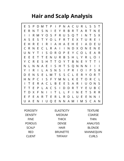 Hair and Scalp Analysis Word Search Puzzle