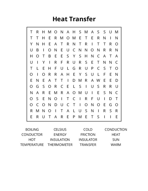 Heat Transfer Crossword Puzzle