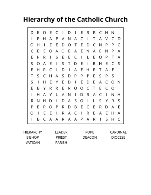 Hierarchy of the Catholic Church Word Search Puzzle