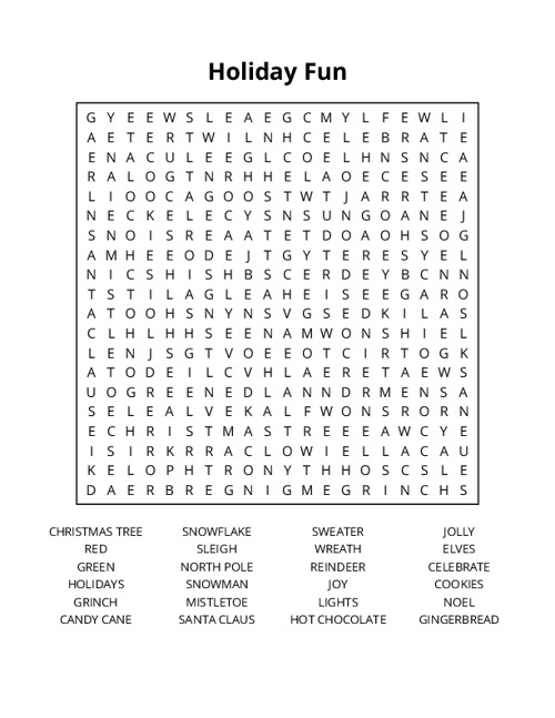 Holiday Fun Word Search Puzzle