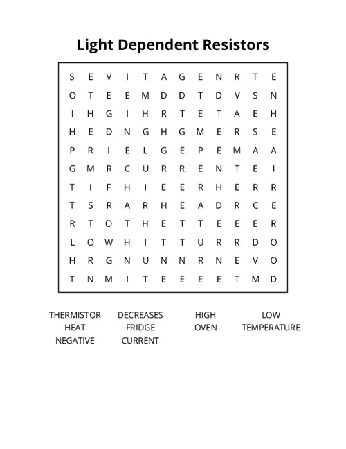 Light Dependent Resistors Word Search Puzzle