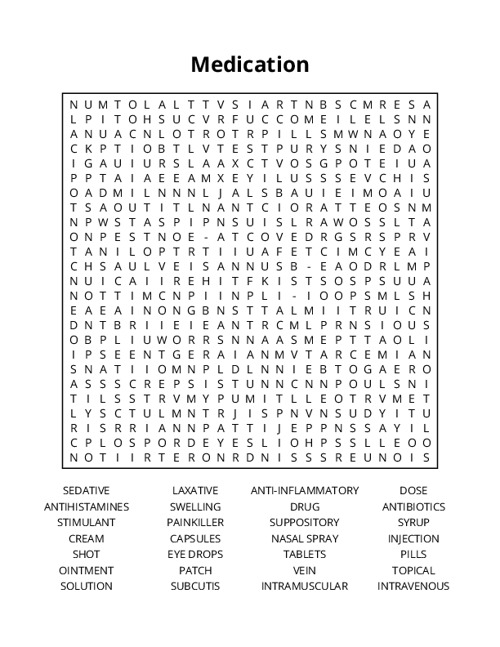Medication Word Search Puzzle