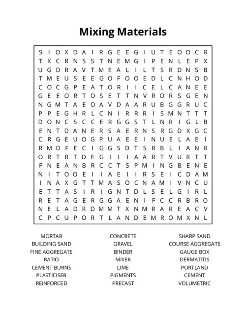 Mixing Materials Word Search Puzzle