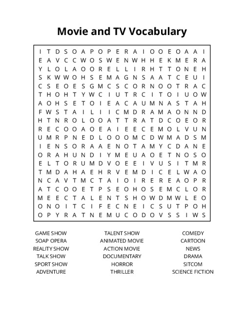 Movie and TV Vocabulary Word Search Puzzle