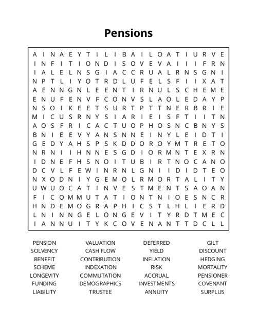 Pensions Word Search Puzzle