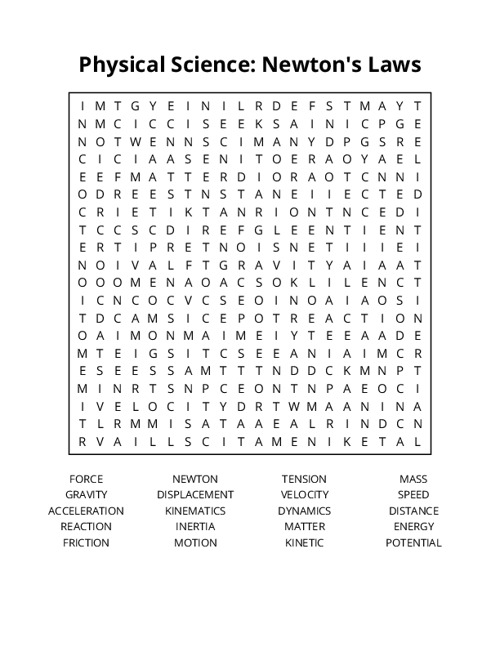 Physical Science: Newtons Laws Word Search Puzzle