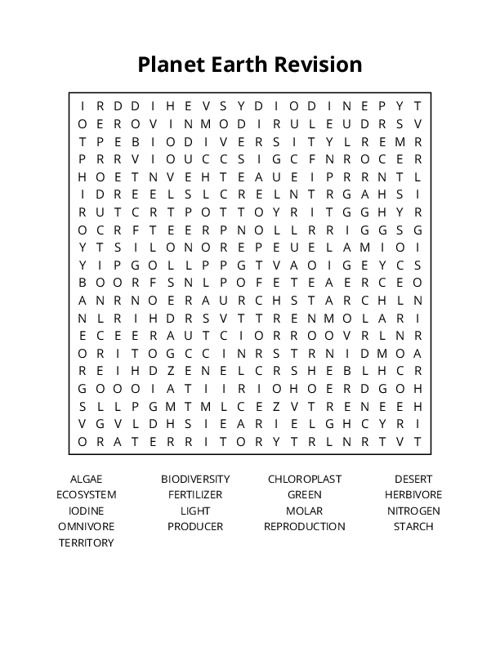 Planet Earth Revision Word Search Puzzle