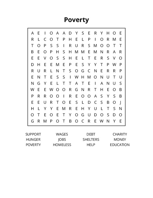 Poverty Word Search Puzzle
