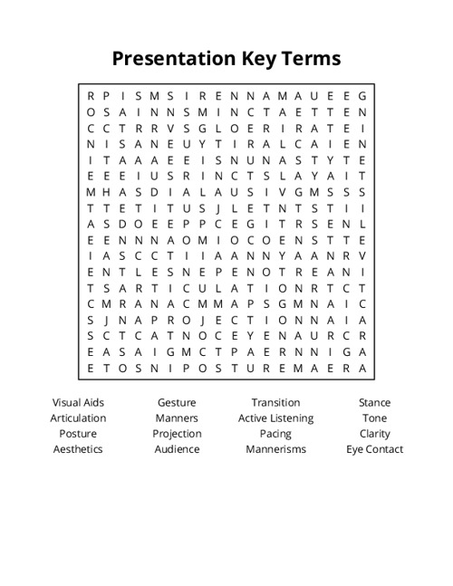 Presentation Key Terms Word Search Puzzle