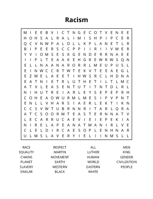 Racism Word Search Puzzle