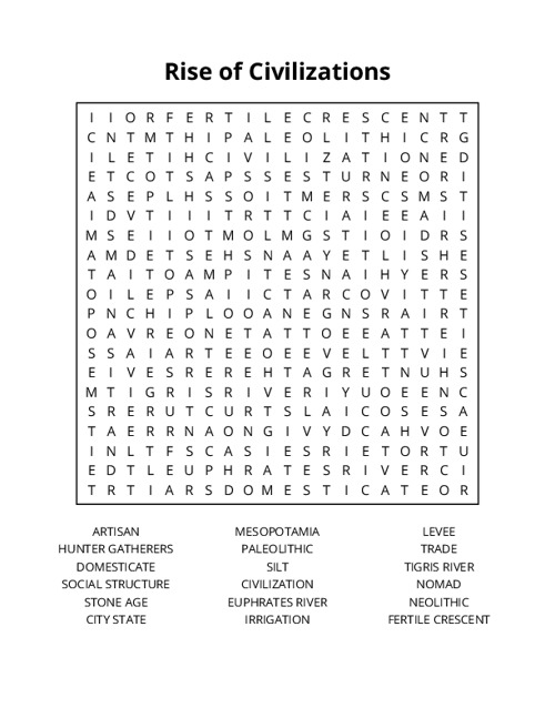 Rise of Civilizations Word Search Puzzle