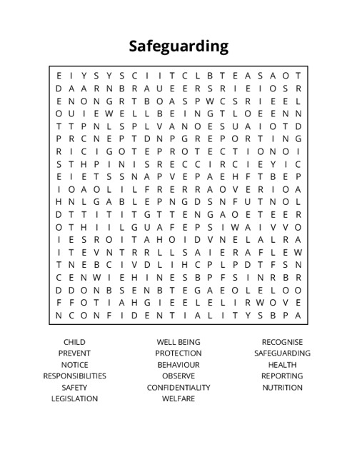 Safeguarding Word Search Puzzle