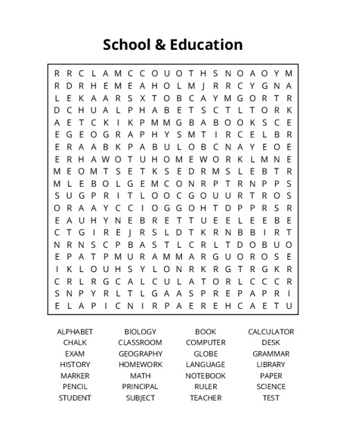School & Education Crossword Puzzle