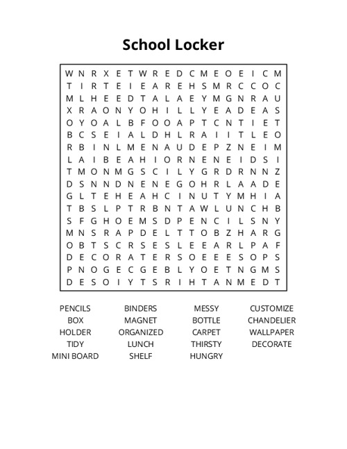 School Locker Word Search Puzzle