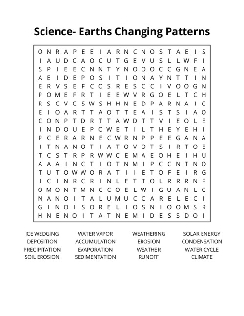 Science- Earths Changing Patterns Word Search Puzzle