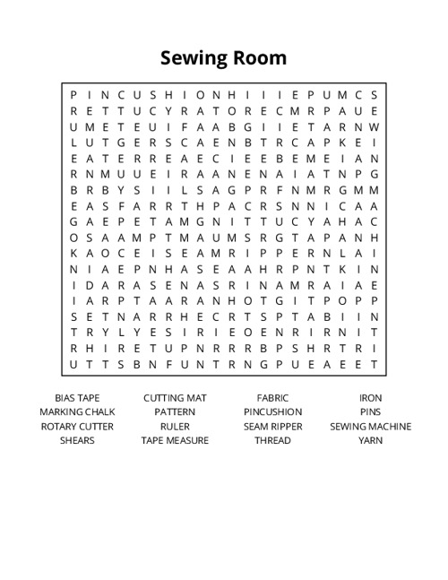 Sewing Room Crossword Puzzle