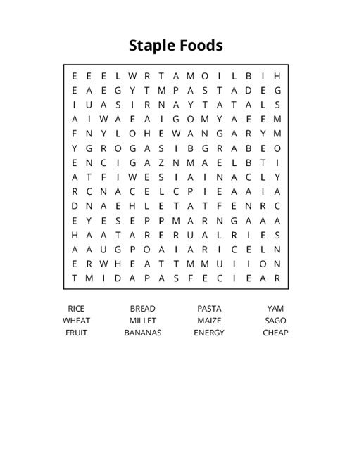 Staple Foods Word Search Puzzle