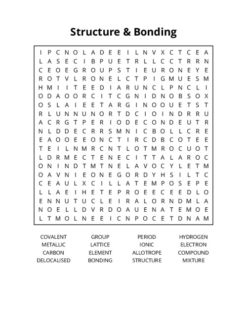 Structure & Bonding Word Search Puzzle
