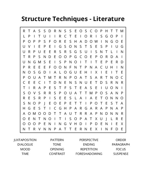 Structure Techniques - Literature Word Search Puzzle