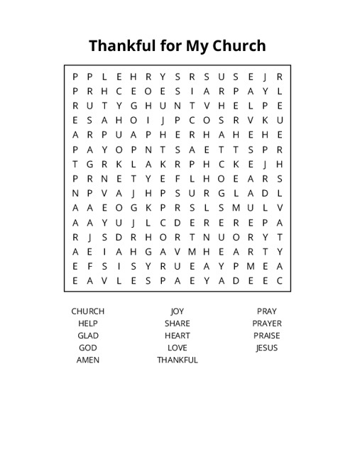 Thankful for My Church Word Search Puzzle