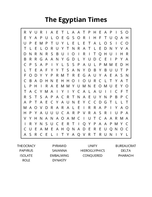 The Egyptian Times Word Search Puzzle