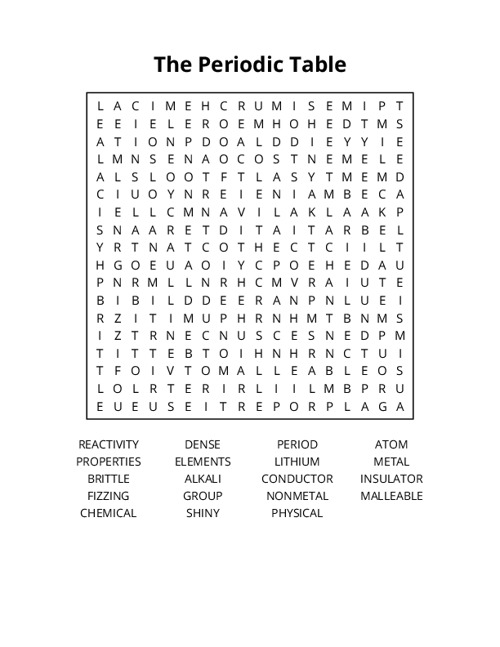 The Periodic Table Word Search Puzzle