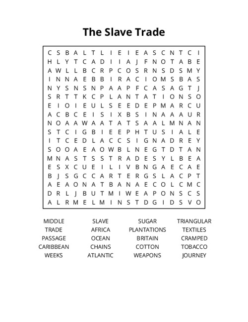 The Slave Trade Word Search Puzzle