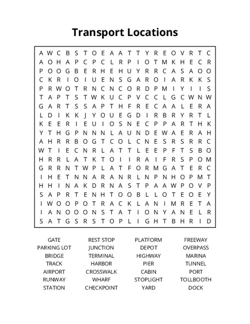Transport Locations Crossword Puzzle