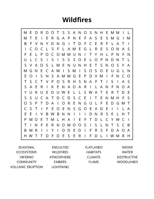 Wildfires Word Search Puzzle
