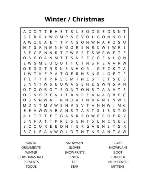 Winter / Christmas Word Search Puzzle