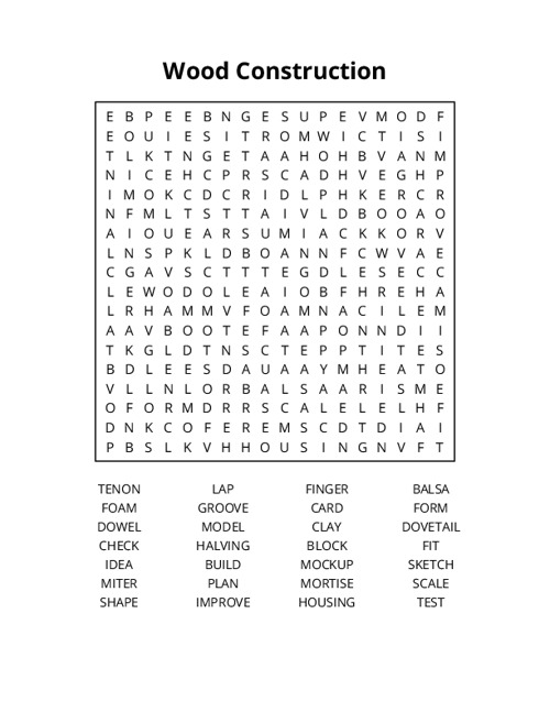 Wood Construction Word Search Puzzle
