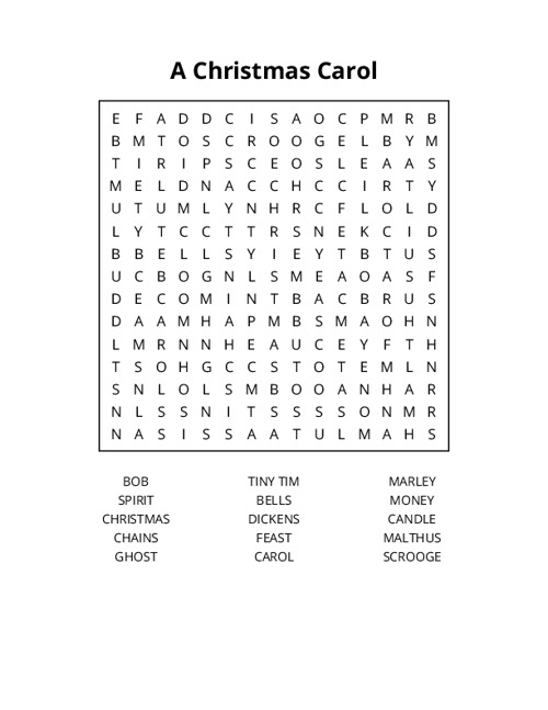 A Christmas Carol Word Search Puzzle
