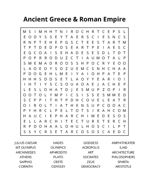 Ancient Greece & Roman Empire Word Search Puzzle