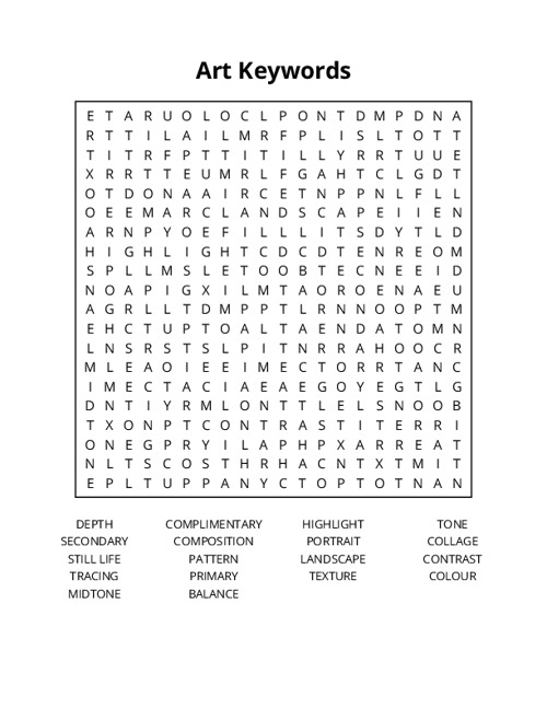 Art Keywords Word Search Puzzle